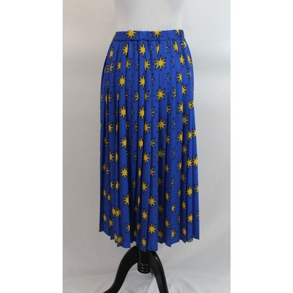 ALESSANDRO ENRIQUEZ Sz 38 2 XS Blue Yellow Stars Pleated Midi Skirt - Picture 4 of 11
